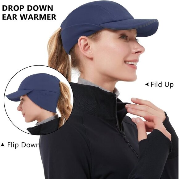 〽️Women\'s Navy Winter Reflective Fleece Ponytail Hat with Ear Warmers main image 5